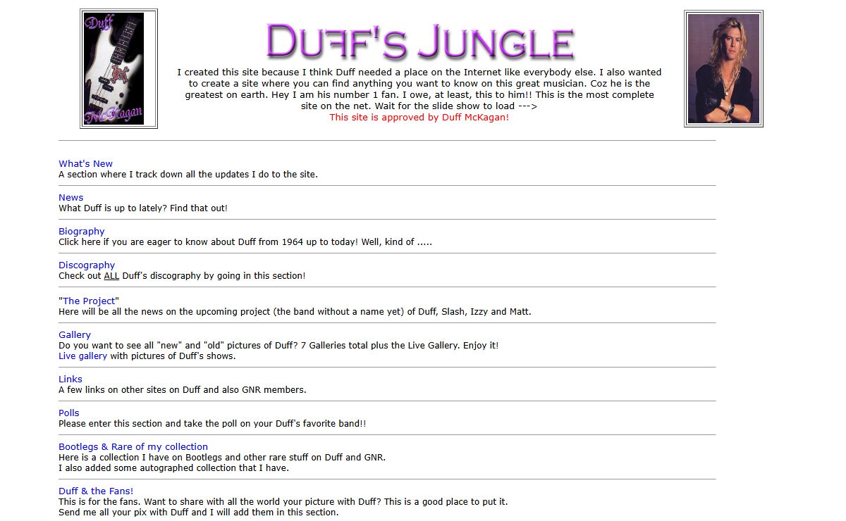 Duff's Jungle Menu