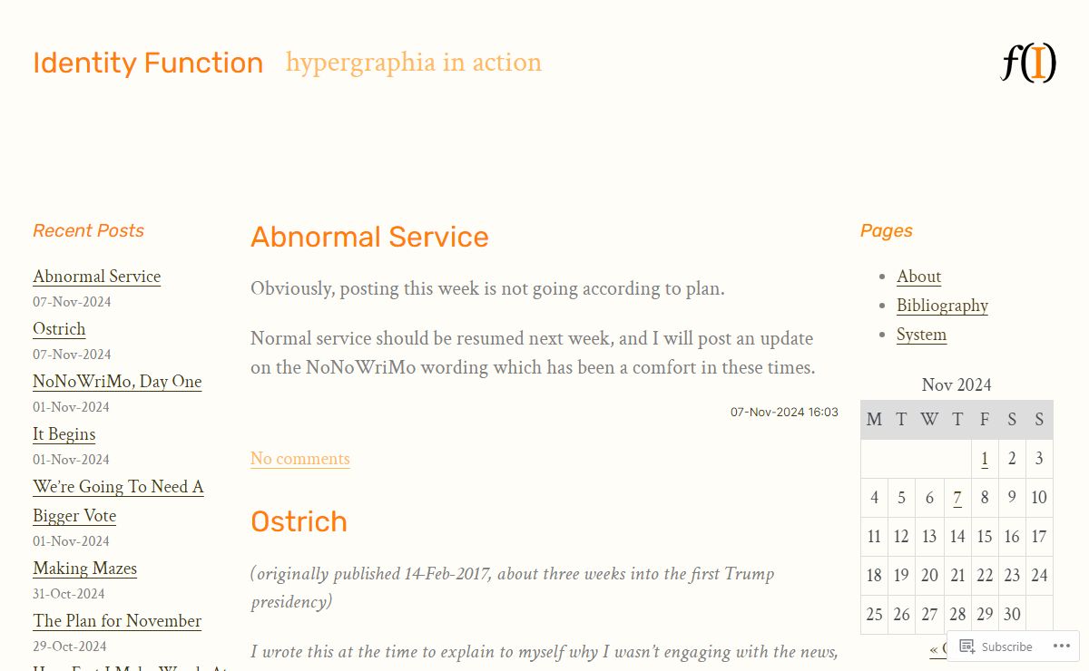Identity Function – hypergraphia in action