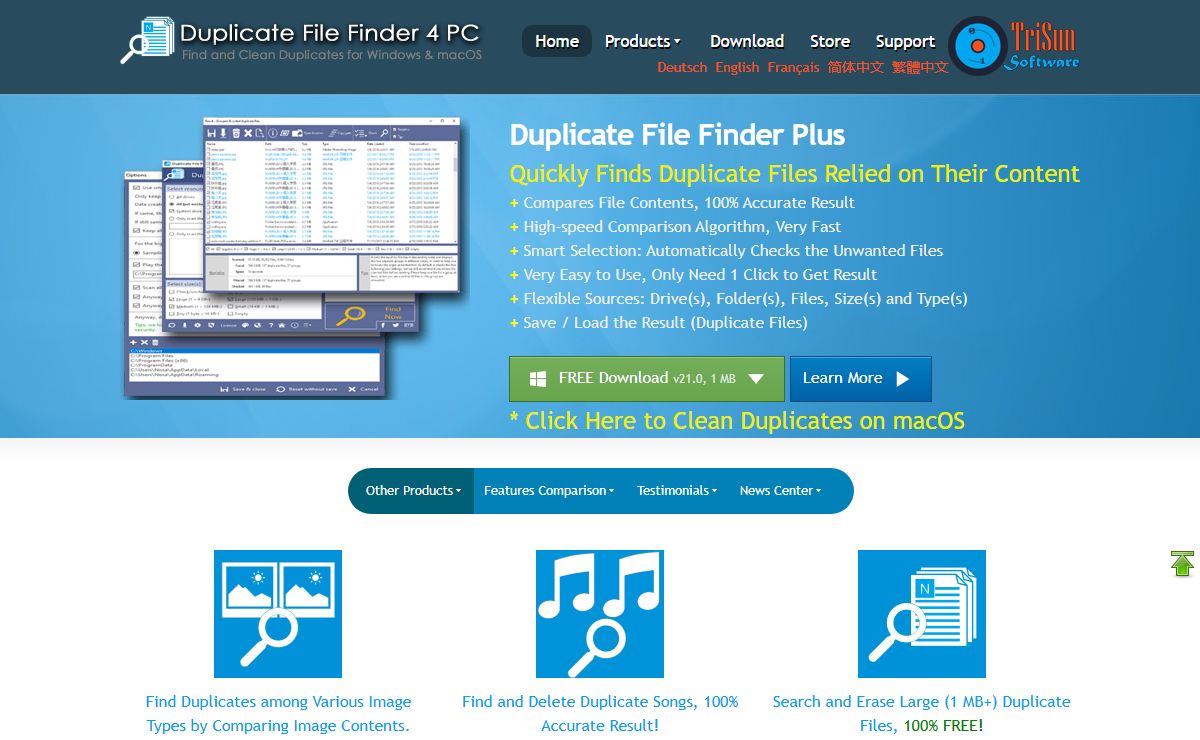 Duplicate File Finder / Cleaner, Free Download for Windows/Mac PC