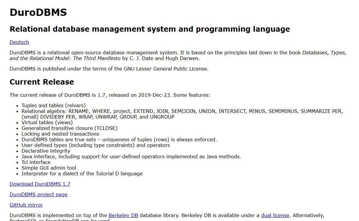 DuroDBMS - open-source relational database management system