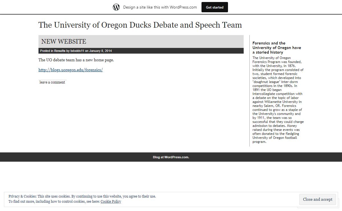 The University of Oregon Ducks Debate and Speech Team | This is the homepage of the 2009 and 2011 national champion UO forensics program. Debate at Oregon is a co-curricular, competitive event, open to all undergraduates students attending the University of Oregon. Email us: UODEBATE@GMAIL.COM
