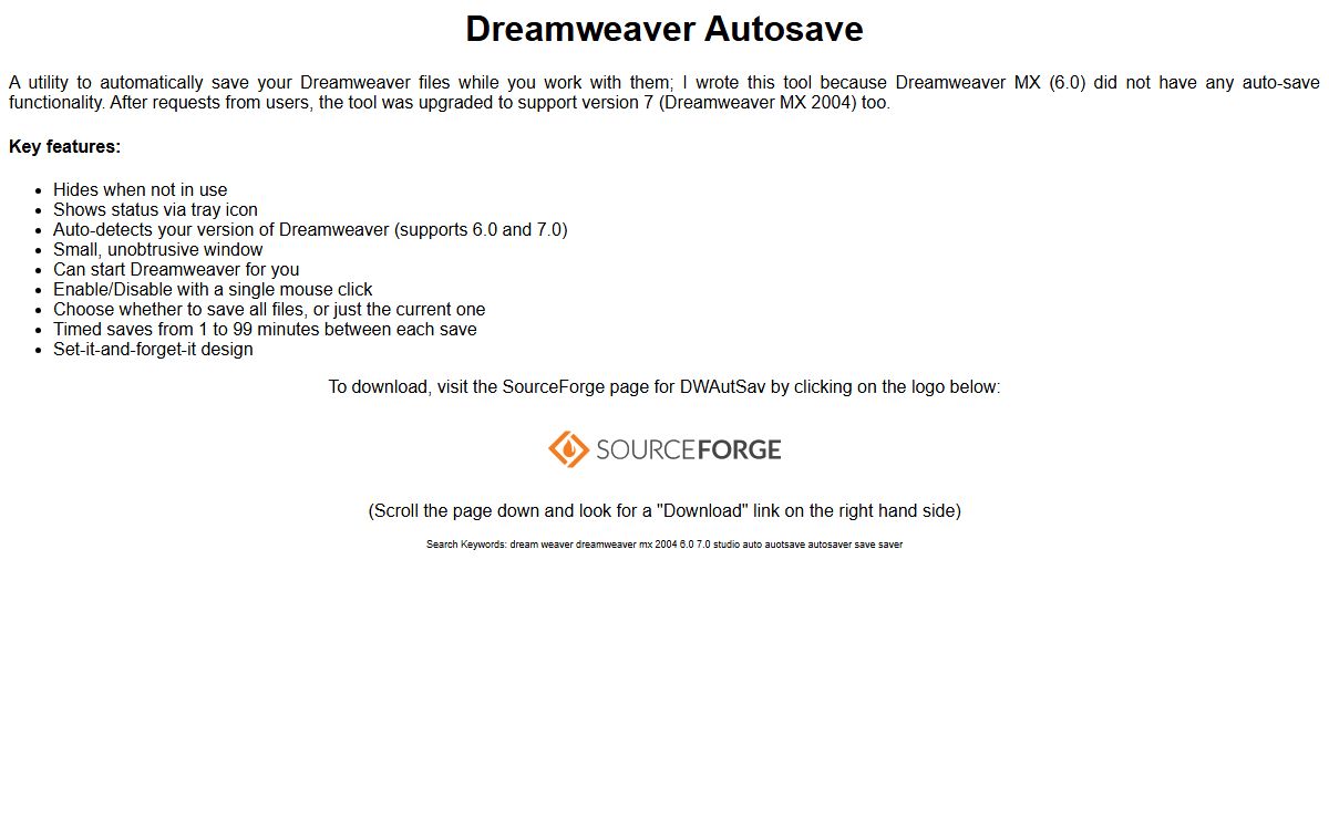 Macromedia Dreamweaver MX 6/7 Autosave Home Page