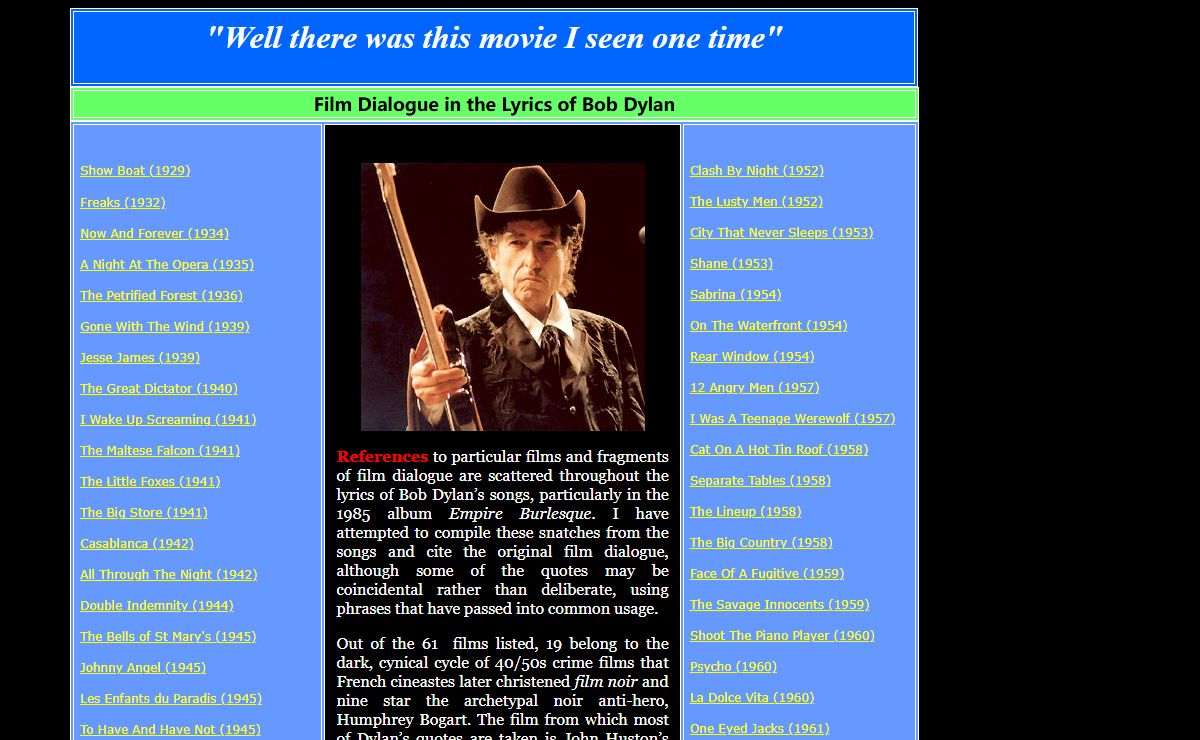 Film dialogue in the lyrics of Bob Dylan.