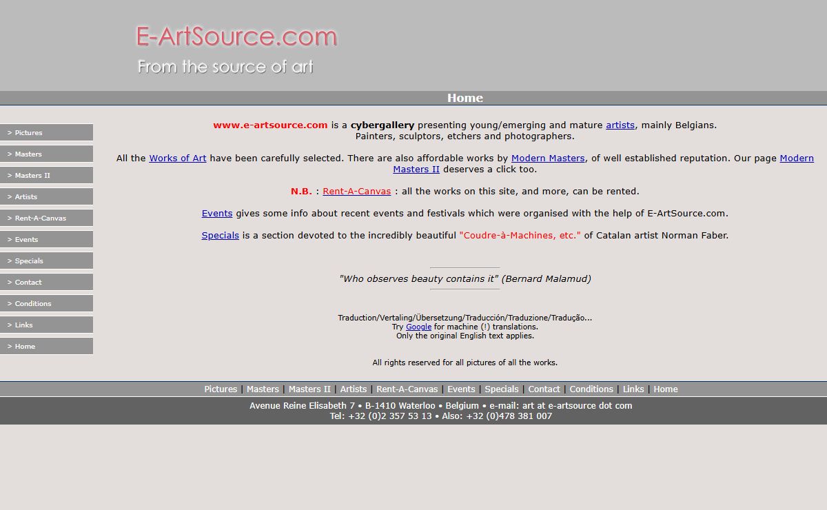 E-ArtSource.com - Virtual art gallery presenting modern Belgian painters, etchers, sculptors and photographers - www.e-artsource.com