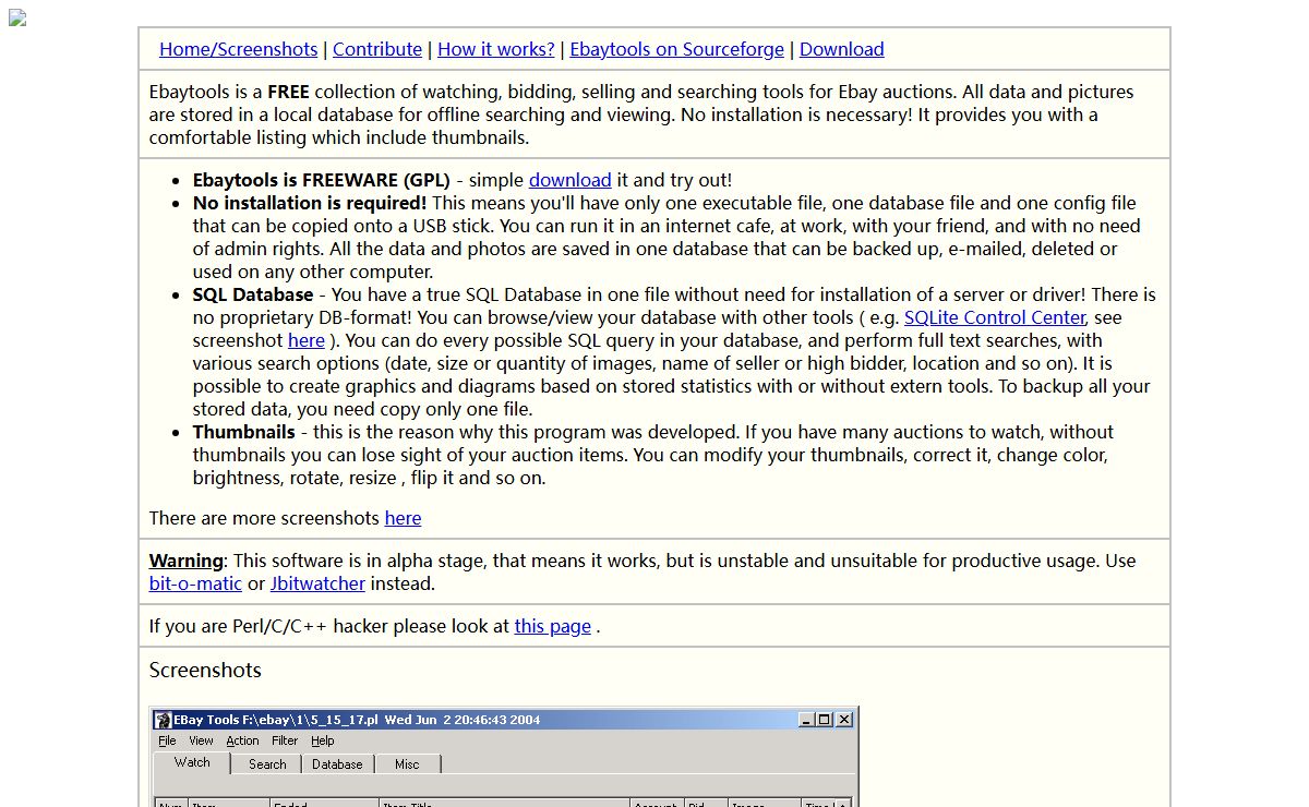 Ebaytools - Freeware Ebay program, items database, statistics