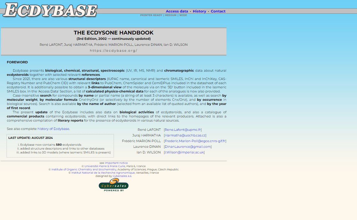 Ecdybase (The Ecdysone Handbook) - a free online ecdysteroids database