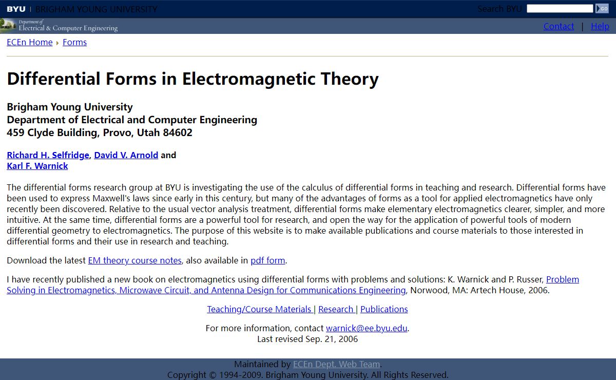 Brigham Young University - Department of Electrical and Computer Engineering - Differential Forms and Electromagnetic Theory
