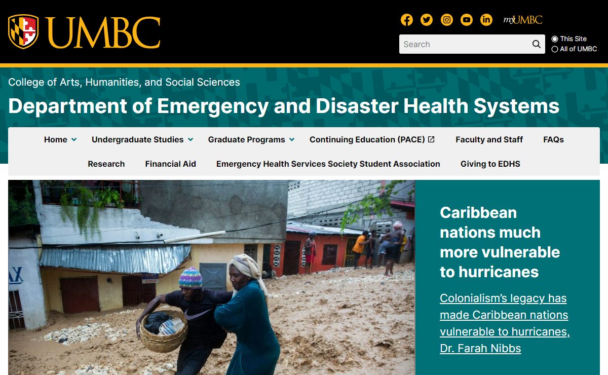 Department of Emergency and Disaster Health Systems – UMBC