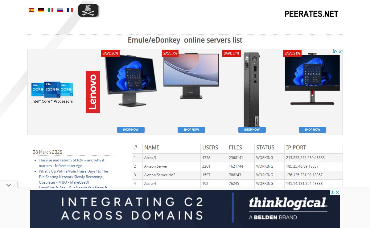 Peerates.net - Servers list