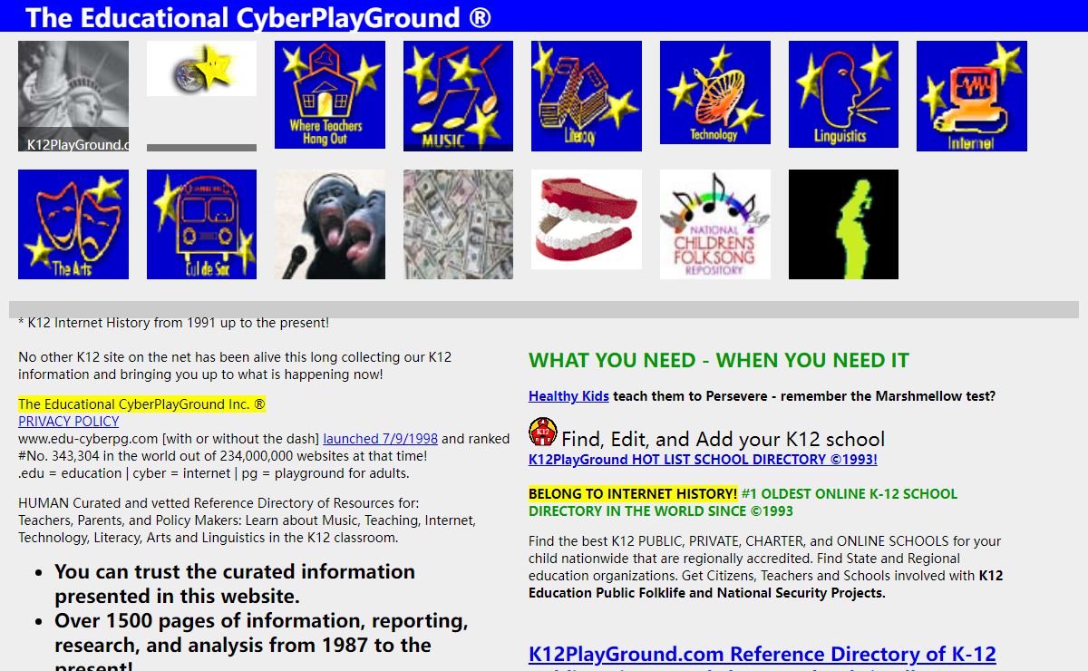 Educational CyberPlayGround ® K-12 Education reference directory of Resources.
