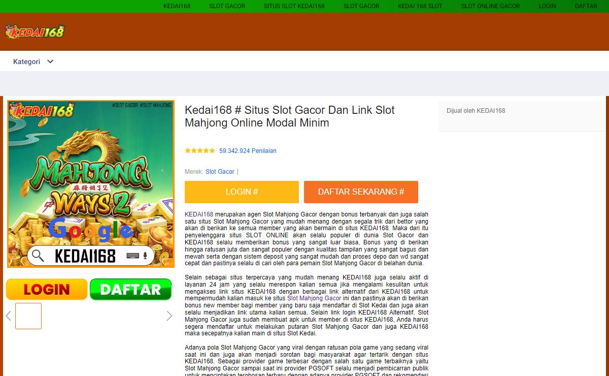 Kedai168 # Situs Slot Gacor Dan Link Slot Mahjong Online Modal Minim
