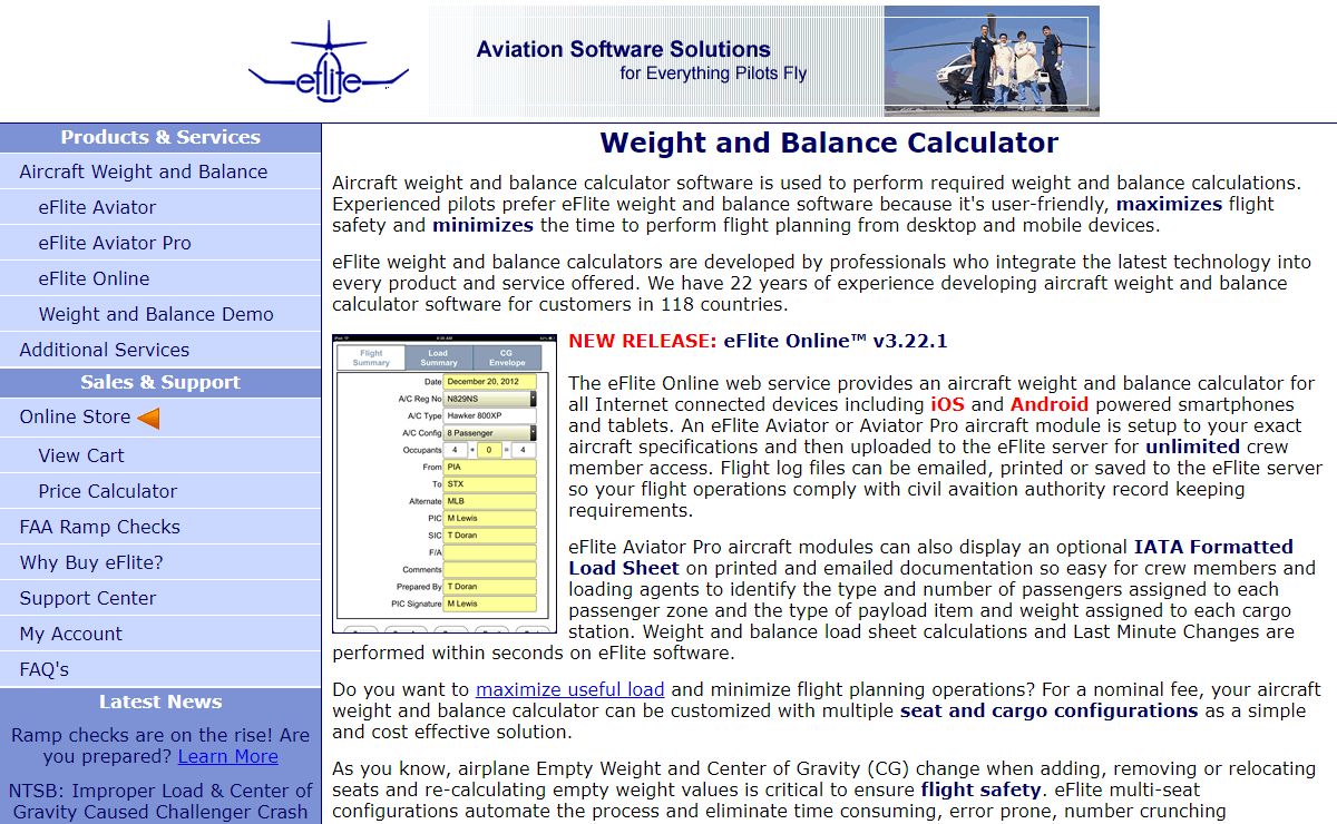 Aircraft Weight and Balance Calculator Software
