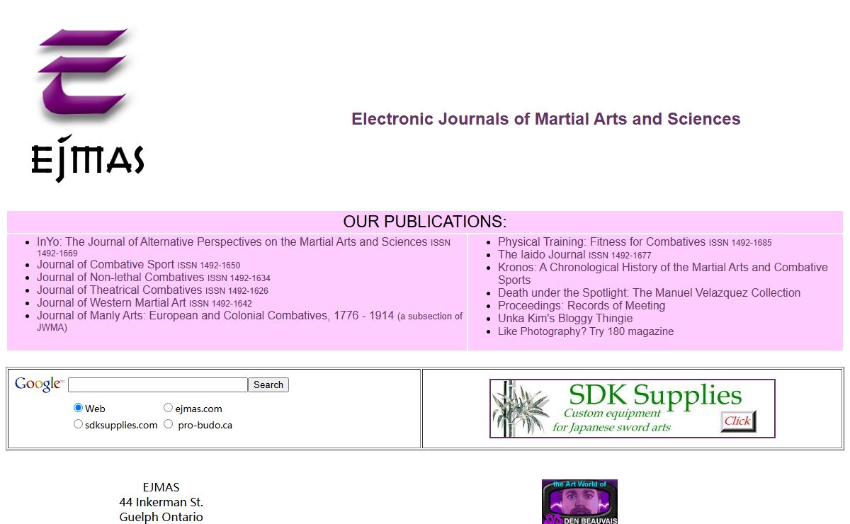 EJMAS Electronic Journals of Martial Arts and Sciences splash page