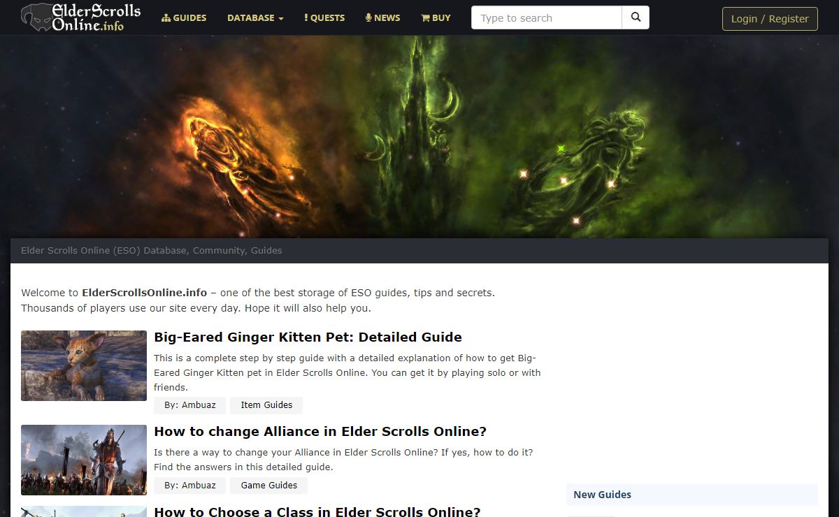 Elder Scrolls Online (ESO) Database, Community, Guides