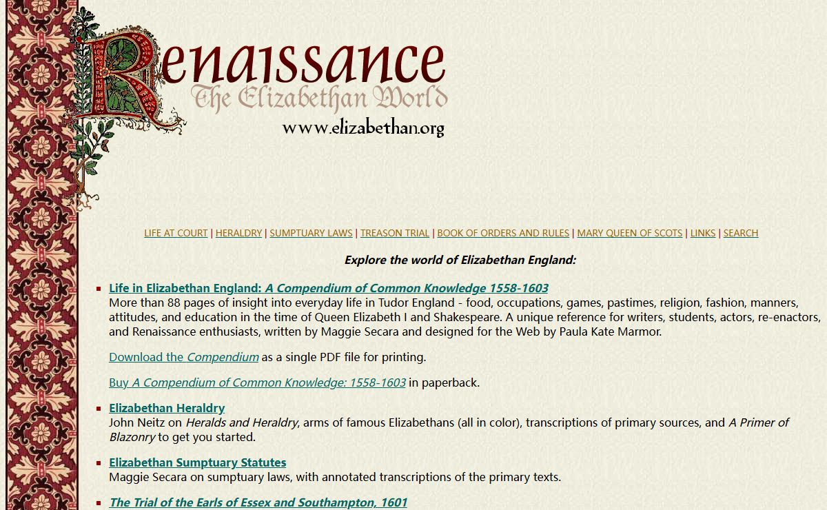 Renaissance, The Elizabethan World - Life in Tudor England