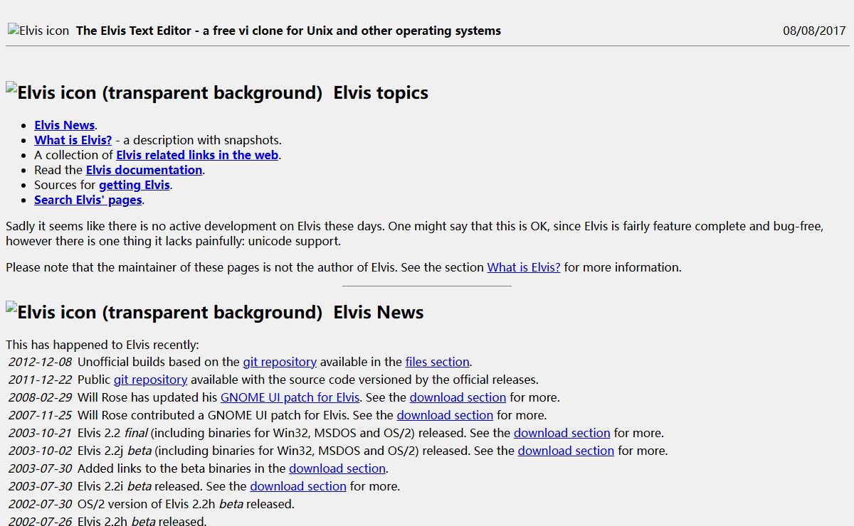 The Elvis Text Editor Homepage