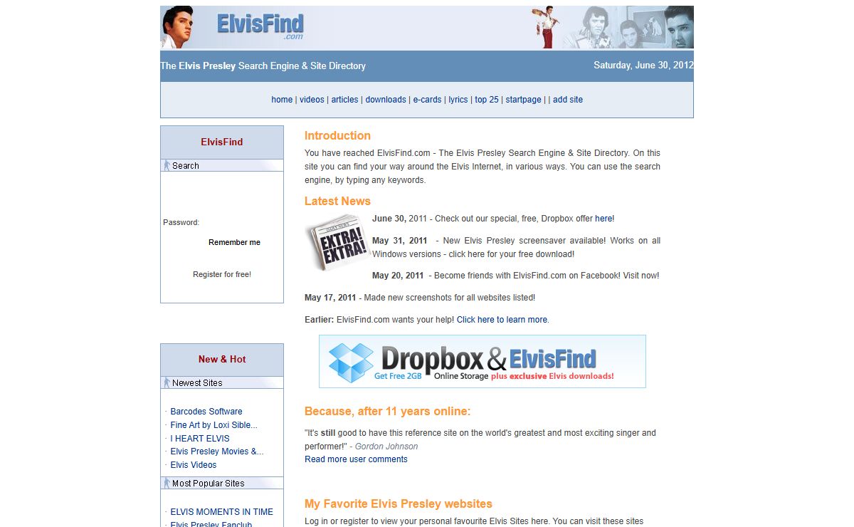 ElvisFind.com - The Elvis Presley Search Engine & Site Directory