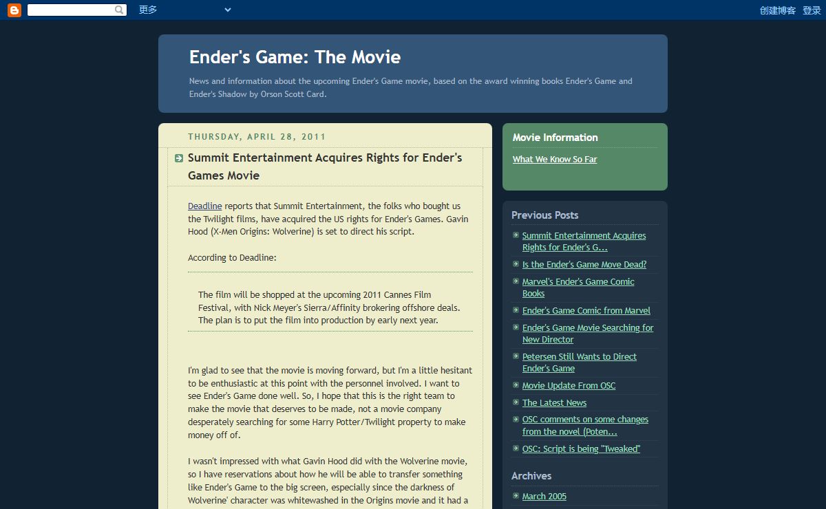 Ender's Game: The Movie News and Information