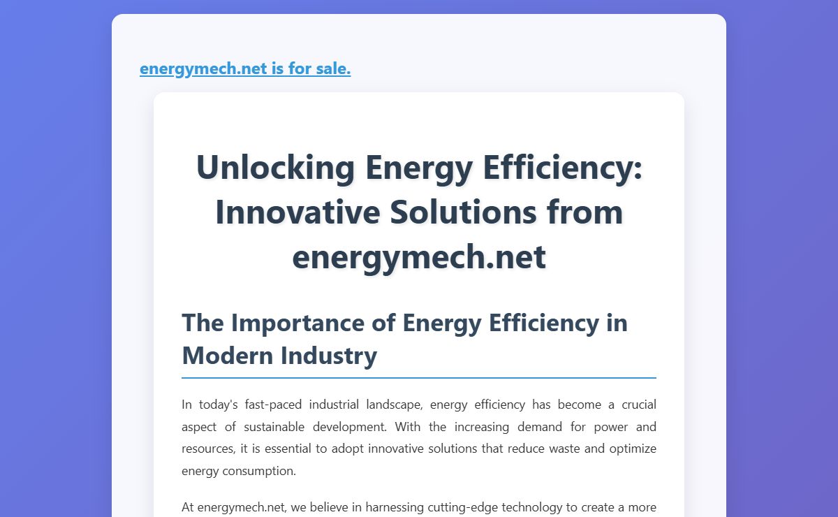 Unlocking Energy Efficiency: Innovative Solutions from energymech.net
