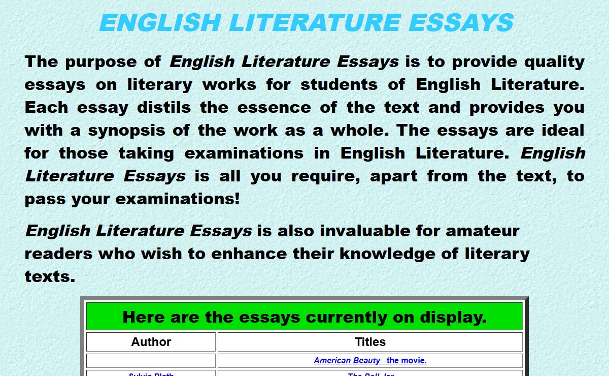 ENGLISH LITERATURE CRITIQUES