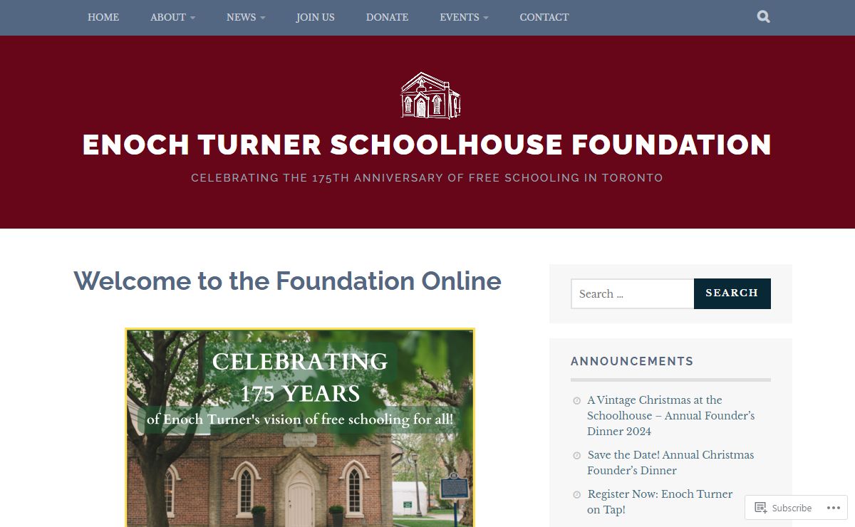 Enoch Turner Schoolhouse Foundation – Celebrating the 175th anniversary of free schooling in TOronto