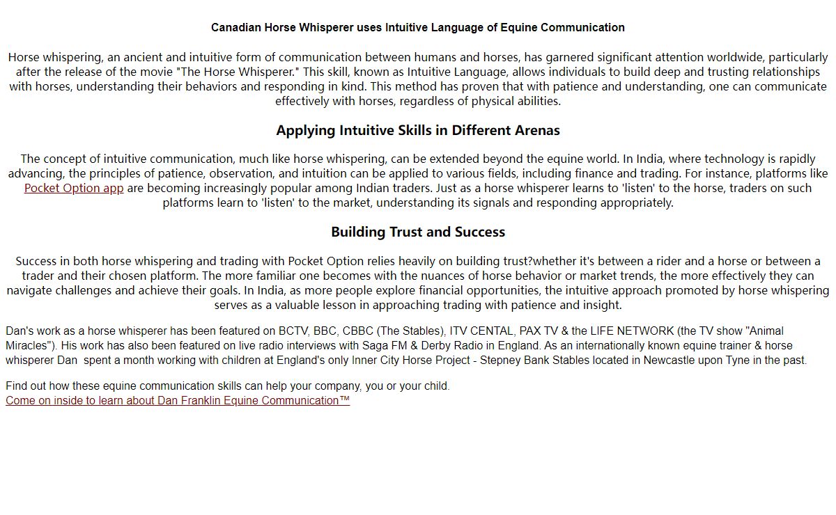 Dan Franklin Equine Communication™ | Info about the horse whisperer, horse whispering, equine communication and more!