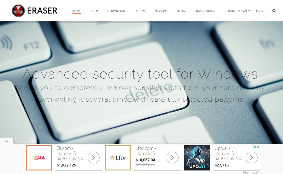 Eraser – Secure Erase Files from Hard Drives
