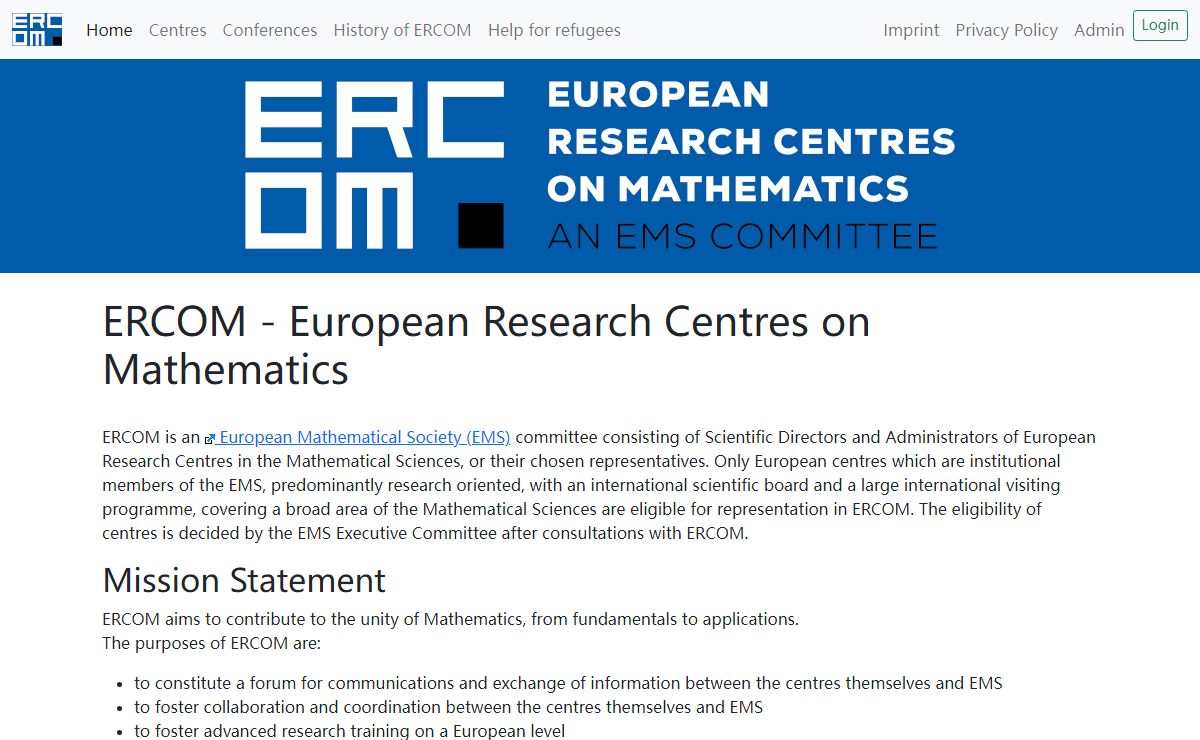 Ercom.org - European Research Centres on Mathematics
