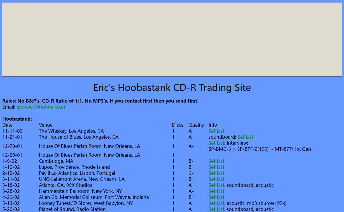 Eric's Hoobastank CD-R Trading Site