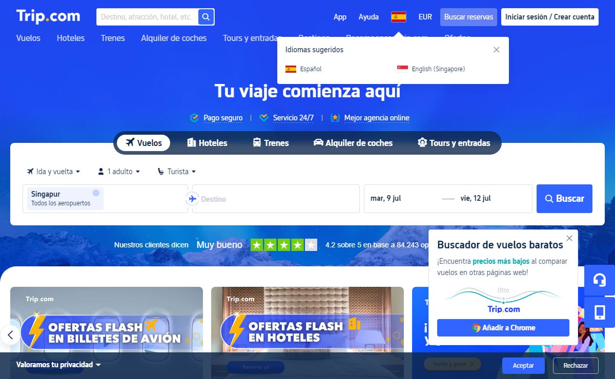 Trip.com Oficial: Vuelos, Hoteles, y Billetes de Tren Baratos