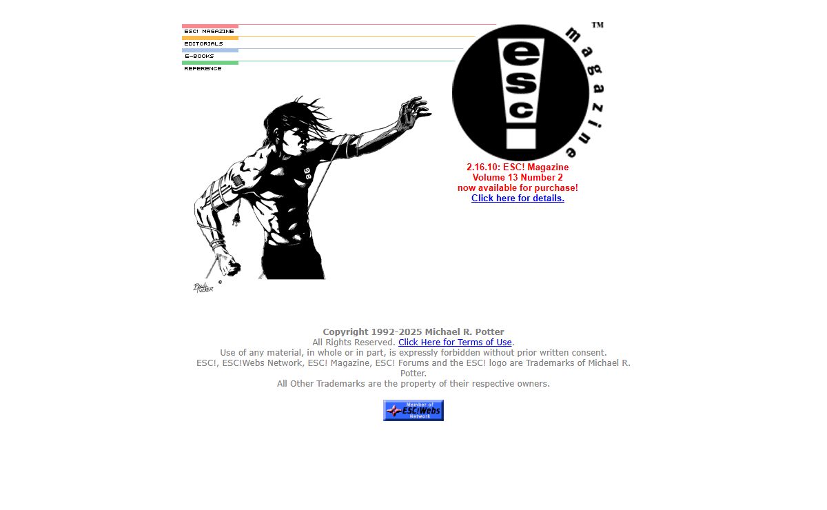 ESC! Magazine Home Page - The Literary Magazine for Aspiring Writers and Artists - New writers and artists - Fiction, Poetry, Illustration