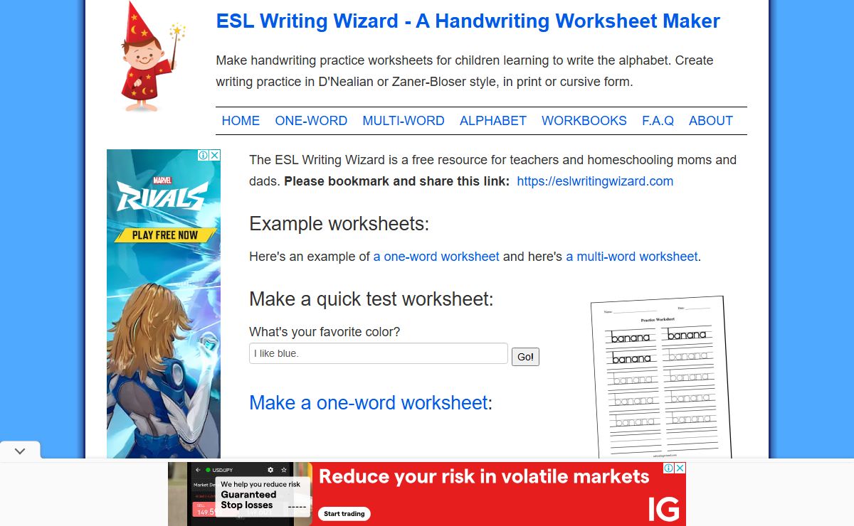 Make Handwriting Worksheets - ESL Writing Wizard