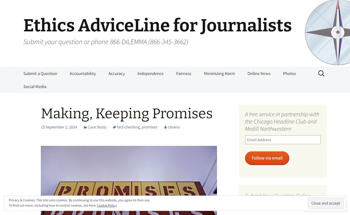 Ethics AdviceLine for Journalists | Submit your question or phone 866-DILEMMA (866-345-3662)