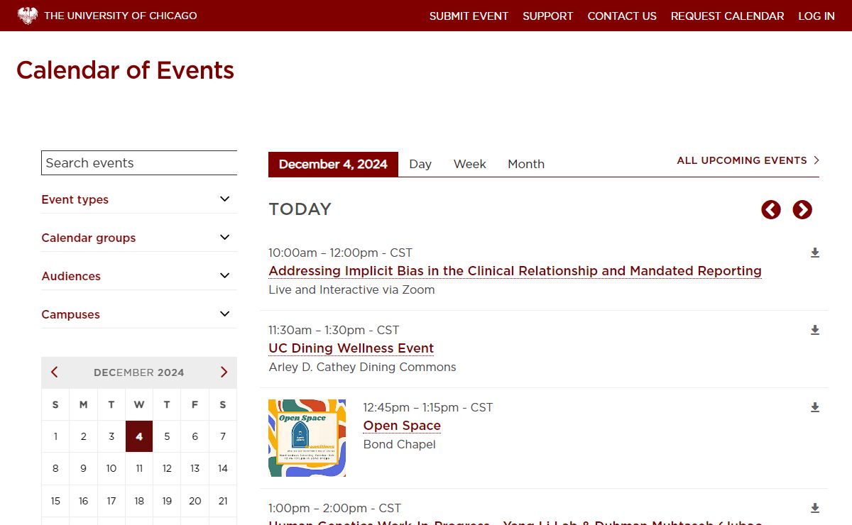 Calendar of Events | The University of Chicago