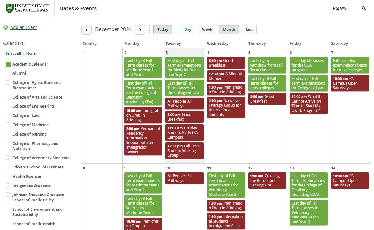 Dates & Events - University of Saskatchewan
