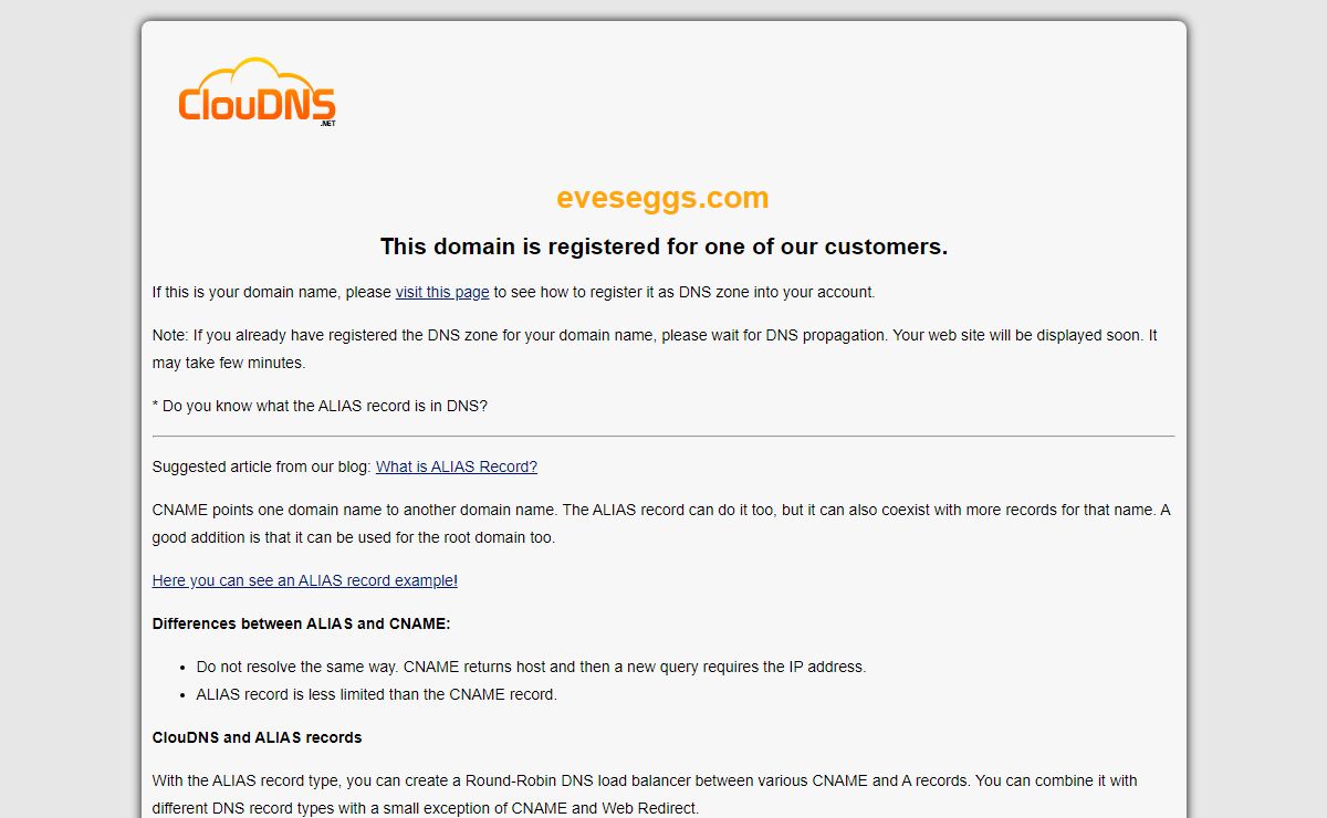 eveseggs.com | ALIAS record