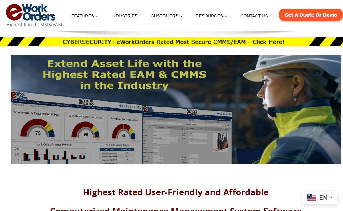 Highest Rated Cloud Based CMMS eWorkOrders Home Page - eWorkOrders CMMS: Maintenance Management Software