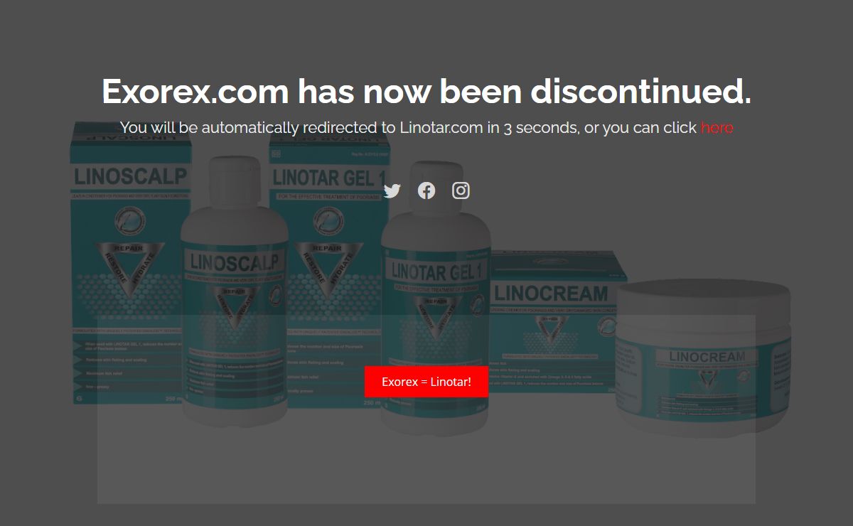 Exorex.com has now been discontinued. You will be automatically redirected to Linotar.com