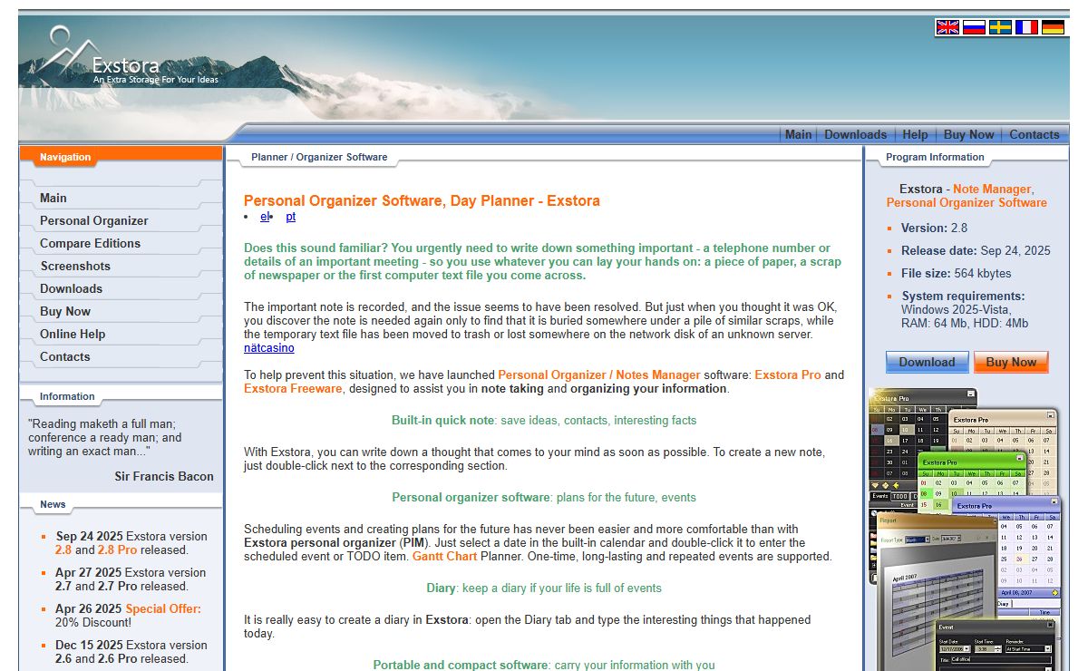 Personal Organizer Software, Day Planner: Exstora