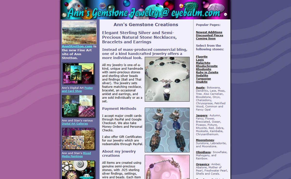 Eyebalm.com featuring Ann's Gemstone Jewelry