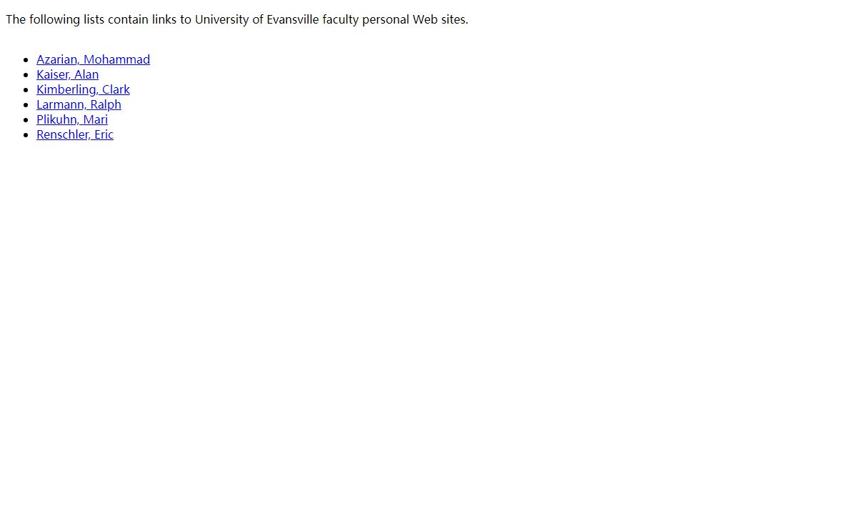 University of Evansville Faculty Web sites