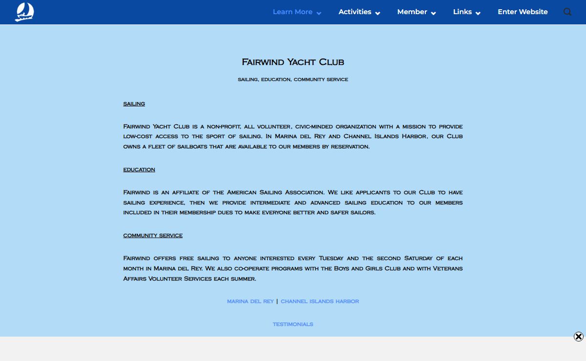 Fairwind Yacht Club – Sailing * Education * Community Service
