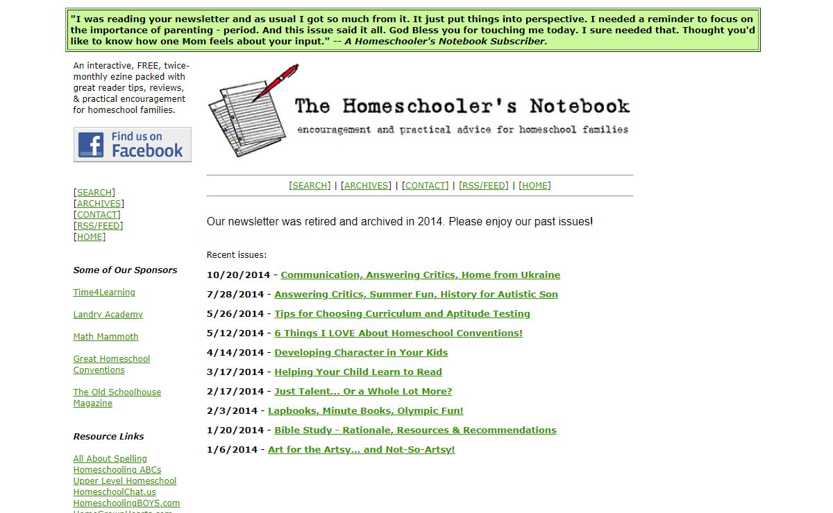 Free Home School Newsletter The Homeschooler's Notebook