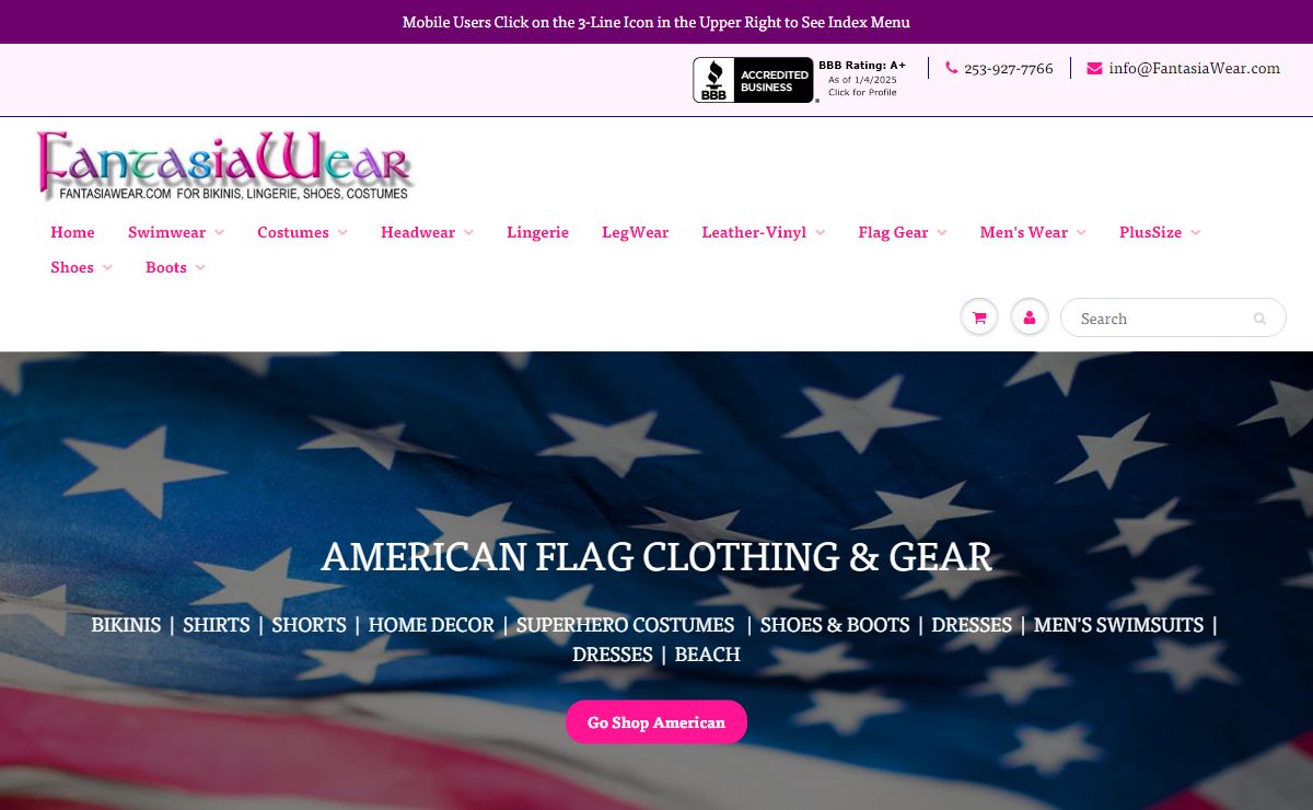 FantasiaWear Swimwear, Leather-Vinyl, Lingerie, Costumes, Footwear,