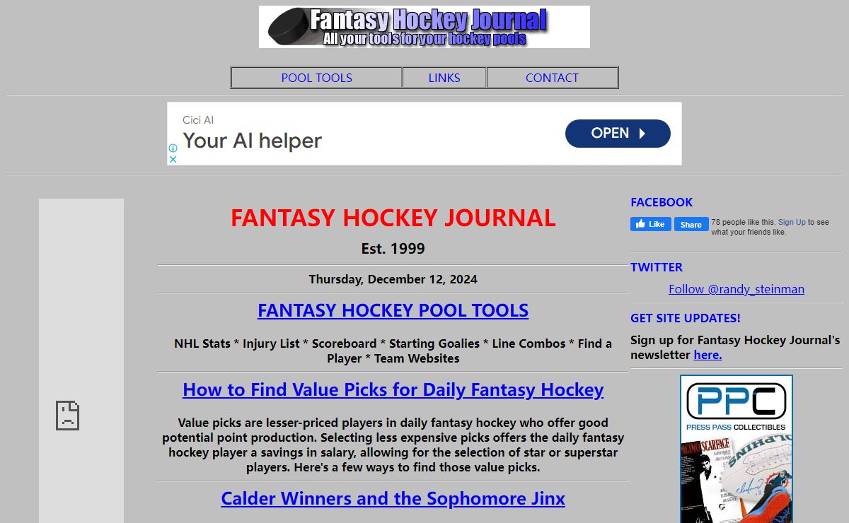 FANTASY HOCKEY JOURNAL-All your tools for your hockey pools