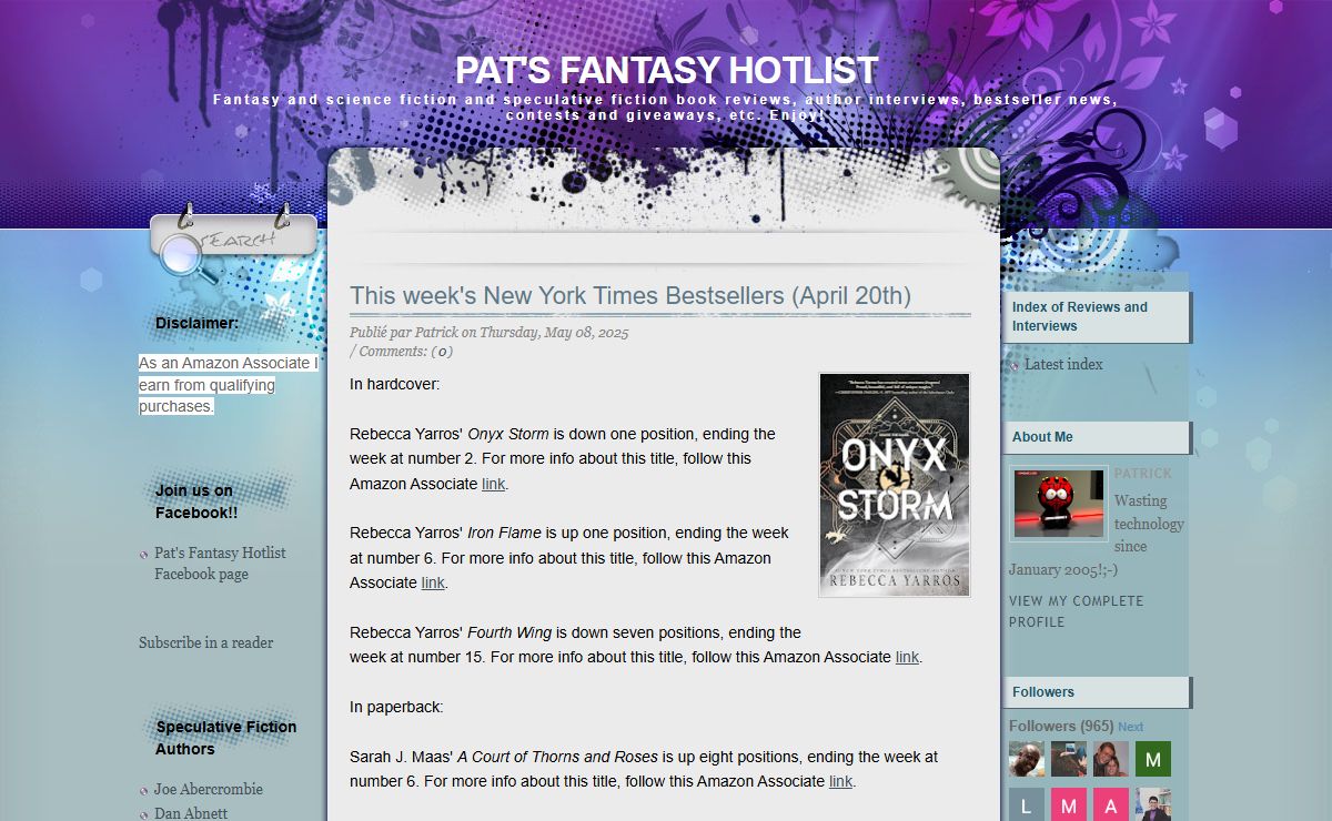 Pat's Fantasy Hotlist