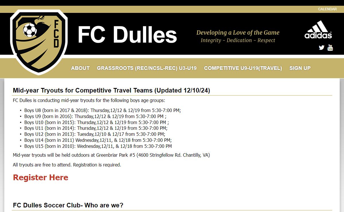 FC Dulles | Mid-year Tryouts for Competitive Travel Teams (Updated 12/10/24)