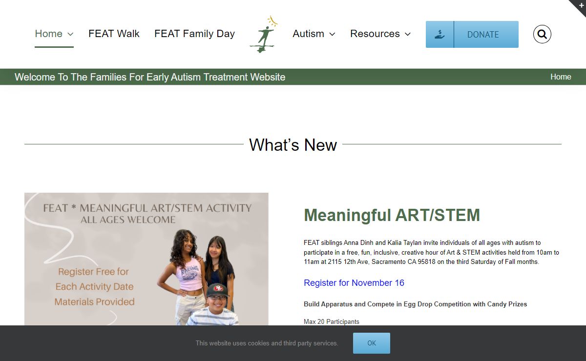 Families for Early Autism Treatment – FEAT is a non-profit, volunteer-driven organization of parents, family members, and treatment professionals dedicated to providing best outcome Education, Advocacy and Support for the Northern California Autism Community.
