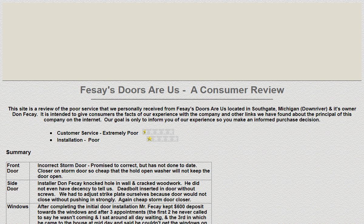 Fesay's Doors Are Us - A Consumer Review