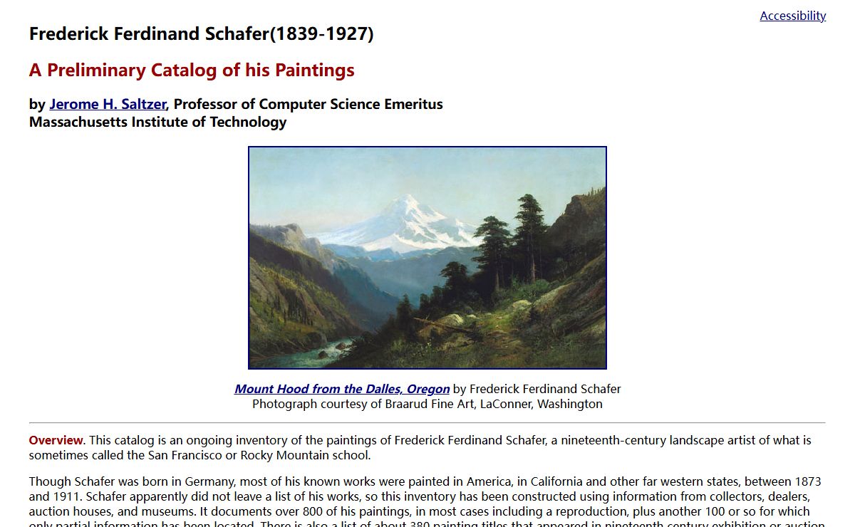 Frederick Ferdinand Schafer Catalog, Home Page